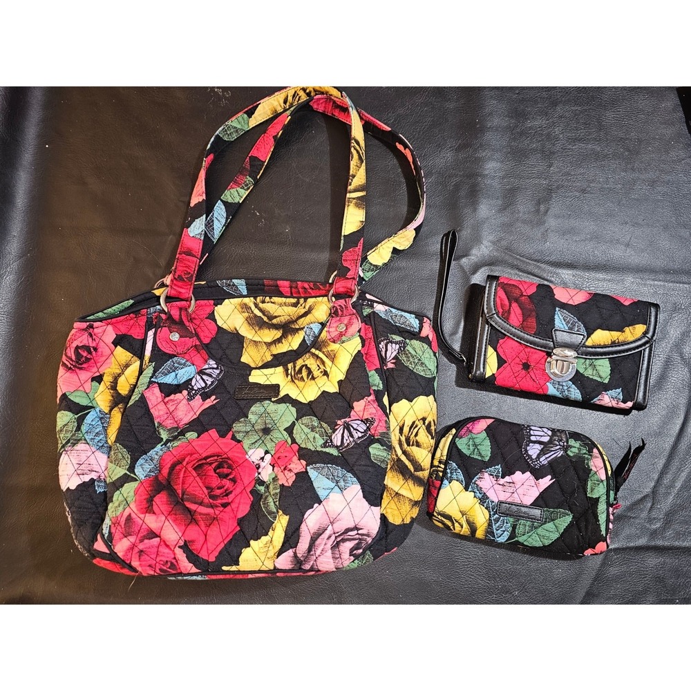 Vera Bradley Havana Rose Glenna Pleated Tote Purse Ultimate Wristlet Makeup Bag